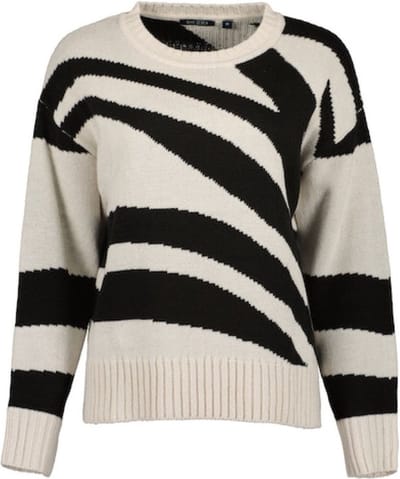 Blue Seven dames trui - gebreide trui ronde hals - 247830 - beige print - maat 42