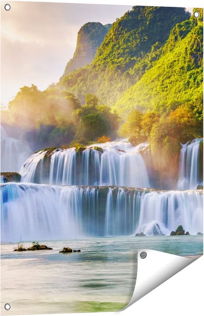 Gards Tuinposter Watervallen tussen de Bomen - 60x80 cm - Tuindoek - Tuindecoratie - Wanddecoratie buiten - Tuinschilderij