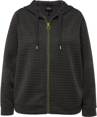 Ulla Popken - Dames - Jack met capuchon metallic effect structuur lange mouwen - Grafietgrijs - Maat 42+