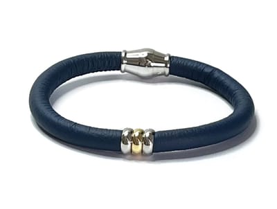 NIEUW! Jolla - dames armband zilver - leer - magneetsluiting - bedels - tweekleurig - Single Ladies - Blauw