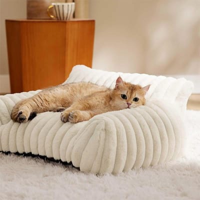 Nouveau produit nid pour animaux de compagnie nid pour chat velours côtelé hiver chaud canapé pour animaux de compagnie lit pour chien tapis confortable pour chat nid pour chien tapis pour animaux de compagnie S white