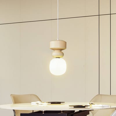 Lucande - hanglamp - 1licht - Keramiek, glas - H: 18.3 cm - E14 - wit, geel (Pantone 13-1308TXC)