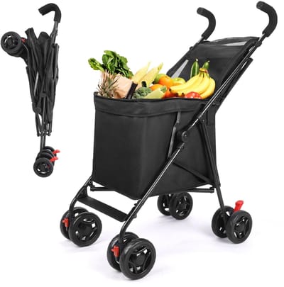 LUMÉ STORE Opvouwbare Winkelwagen - Boodschappenkar - Buggy - Huisdierenwagen - Trolley - Oxford Doek - Grote Capaciteit - Zwart