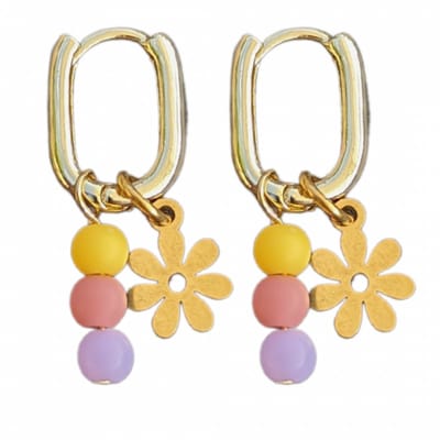 Oorringen-Bloem-Goudkleurig-Geel-Roze-Oorring is zilver-Charme Bijoux