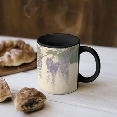Magische Mok - Foto op Warmte Mokken - Koffiemok - Specht - Bloemen - Paars - Magic Mok - Beker - 350 ML - Theemok