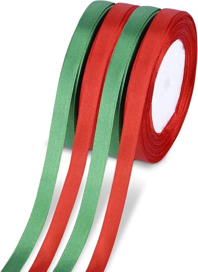 Kleurige Satijnen Ribbons voor Kerstdecoratie en Cadeauverpakking - 100 Yards in Rood en Groen, 10mm Breed