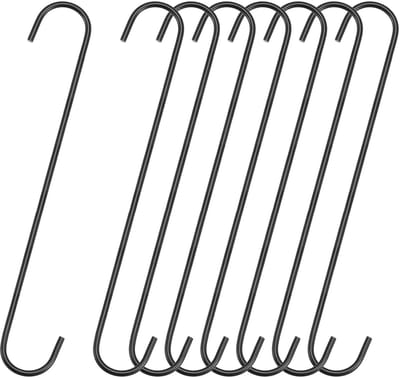 8 stuks S-haken, 300 mm ophanghaken, extra lange antisliphangers, keukenpot- en panhanger, kledingrek voor badkamer, slaapkamer, kast, kantoor en keuken, tuin, zwart