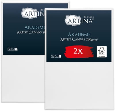 Artina Akademie – Set van 2 Schilderdoeken Canvas 60x90 cm – Spieraam van FSC® Hout – Wit Canvas 100% Katoen – 280 g/m150