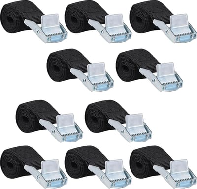 Set van 10 Fietsendragerspannen 25 mm x 50 cm - Sterke Lashing Straps, Ratchet Strap voor Lading tot 250 kg, Ideaal voor Vervoer en Bevestigen van Bagage in de Auto