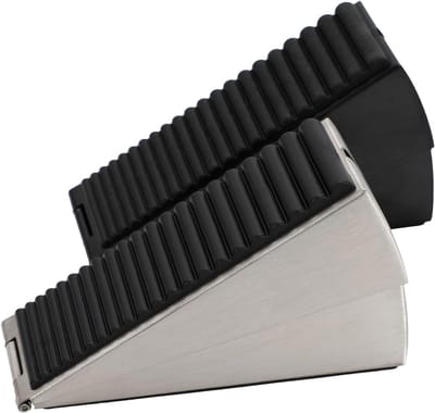 2 delige zware deurstoppers - Verstelbare deurstopper met hoge wig - Veerbelast met beugel - Met antislip rubber - Deurstopper van roestvrij staal - Voor hoteltapijtdeuren - Voor hardhouten, betonnen en tegelvloeren - Zwart, Zilver - Tot 3 inch