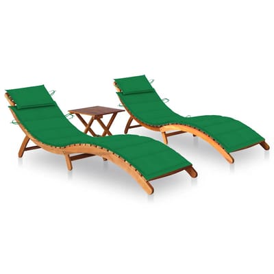 vidaXL - Ligbedden - 2 - st - met - tafel - en - kussens - massief - acaciahout