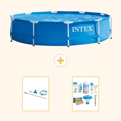 Intex Rond Frame Zwembad - 305 x 76 cm - Blauw - Inclusief Schoonmaakset - Onderhoudspakket - 3-delig