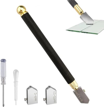 Glas Snijder Set voor Dikke Glas, Spiegels en Tegels met 3 Carbide Snijkoppen en Antislip Handvat