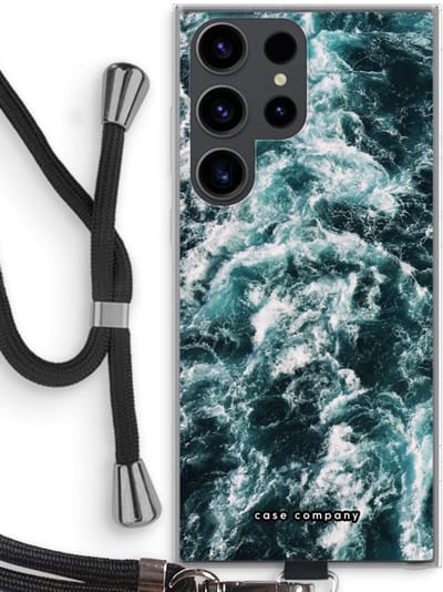 Hoesje met koord geschikt voor Samsung Galaxy S23 Ultra hoesje met Koord - Zee golf - Telefoonhoesje met Zwart Koord - Bescherming aan alle Kanten en Over de Schermrand