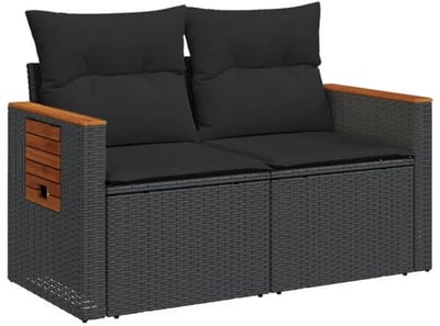 Tuinbank met opbergruimte - Lounge Bank - Buitenbank - Tuinset - Houten Bank - Modulair Bankstel - Balkon Set - Poly rattan - Zwart