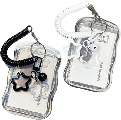 Foto Kaart Houder Sleutelhanger met Sterren en Belletjes - ID Kaart Houder voor Handelskaarten, Buspassen en Foto Displays (Zwart & Wit)