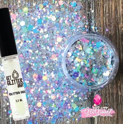 GetGlitterBaby® - Biologische / Biologisch afbreekbare Zilveren Chunky Festival Glitters voor Lichaam en Gezicht Jewels / Biodegradable Face Body Glittergel - Zilver en Glitter Gel HuidLijm