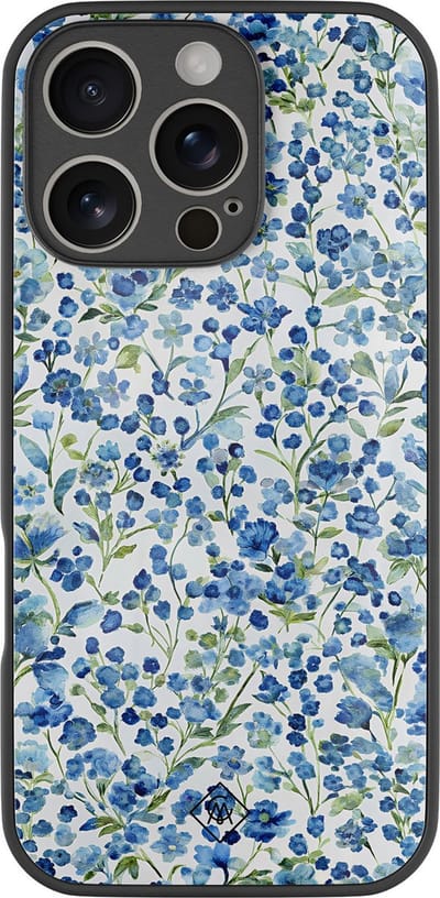 Casimoda® hoesje - Geschikt voor iPhone 16 Pro - Vintage Blue Floral - Luxe Hard Case Zwart - Backcover telefoonhoesje - Blauw