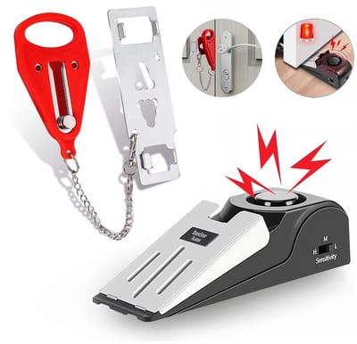Namajunas - Reisslot Veiligheidsset - Deurstopper met Alarm & Draagbaar deurslot - Deurstopper - Deurstoppers voor binnen - Deurvastzetter - 120DB Alarm - Anti-Inbraak Deurwig - Dubbele bescherming - Voor Reis, Appartement, Hotel en Huis