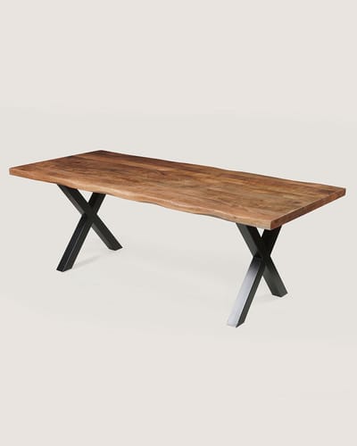 Rechthoekige Boomstam Eettafel 160 cm Mangohout – Rustiek – Zwart Metalen Matrix Onderstel – Industrieel – 4-6 Personen