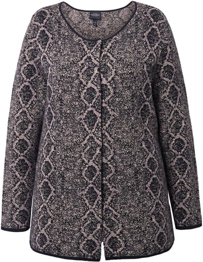 Ulla Popken - Dames - Cardigan slangendesign ronde hals lange mouwen - Bleekbruin - Maat 42+