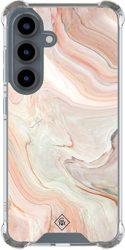 Casimoda® hoesje - Geschikt voor Samsung Galaxy S25 - Marmer Waves - Shockproof case - Extra sterk - TPU/polycarbonaat - Bruin/beige, Transparant