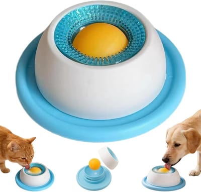 Lick bowl met draaiende bal en antislip zuignap, ideaal voor natvoer en snacks voor honden en katten, vermindert angst en verveling