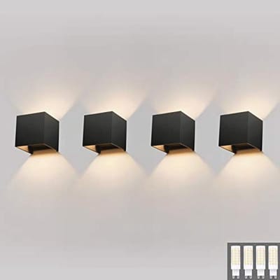 4 Stuks Led-Wandlampen Binnen en Buiten - Modern Up Down Design - Warmwit 3000K - IP54 - Zwart