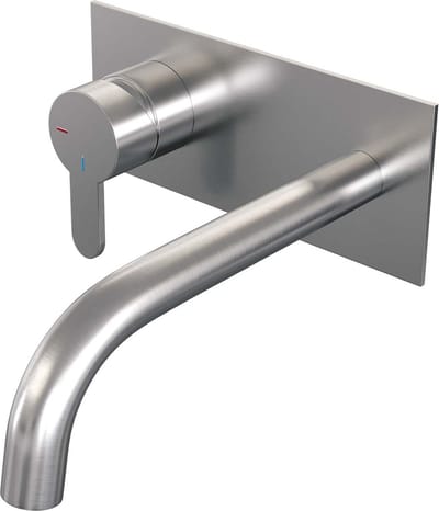 Brauer Brushed Edition inbouw wastafelmengkraan met gebogen uitloop en afdekplaat model D2 RVS geborsteld PVD