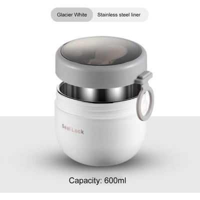 Tasse à soupe Portable en acier inoxydable, boîte à déjeuner, récipients alimentaires, flacons sous vide de forme mignonne, tasse thermique, chauffage au micro-ondes avec cuillère blanc