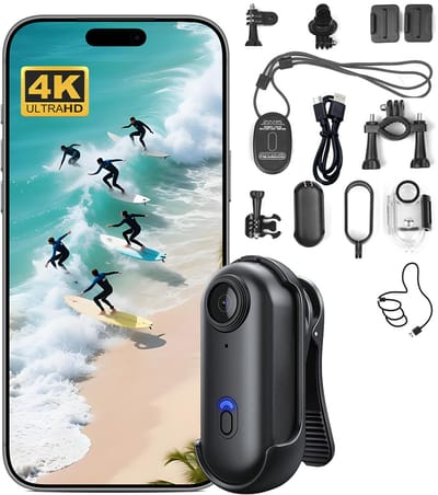 Mini Actiecamera 4K, wifi-bodycamera, waterdichte duimcamera, magnetische draagbare camera met waterdichte behuizing, helmcamera voor fietsen, wandelen met huisdieren, vloggen