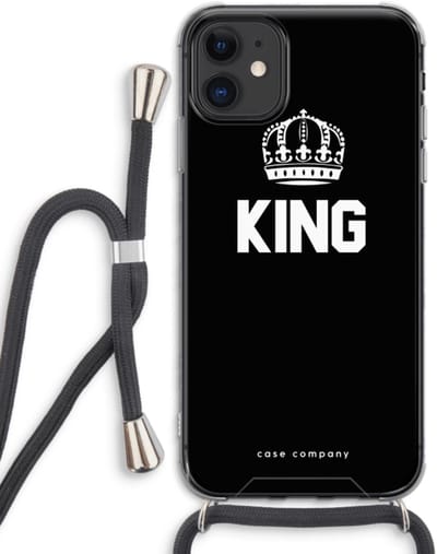 Case Company® - Hoesje met koord geschikt voor iPhone 11 hoesje met Koord - King zwart - Telefoonhoesje met Zwart Koord - Bescherming aan alle Kanten en Over de Schermrand