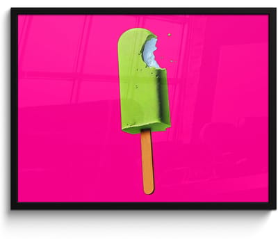 Poster in lijst - Fotolijst 80x60 cm - Posters - Ijsje - Stokje - Minimalistisch - Groen - Posterlijst zwart - Decoratie - Wanddecoratie woonkamer - Muurdecoratie slaapkamer