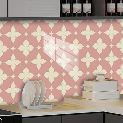 10 zelfklevende wandtegels met bloemenpatroon - waterdichte muursticker voor keuken en badkamer - geschikt voor woonkamer, keuken en vloerdecoratie - ook geschikt voor trappen en vloeren - roze/wit - 20 x 20 cm