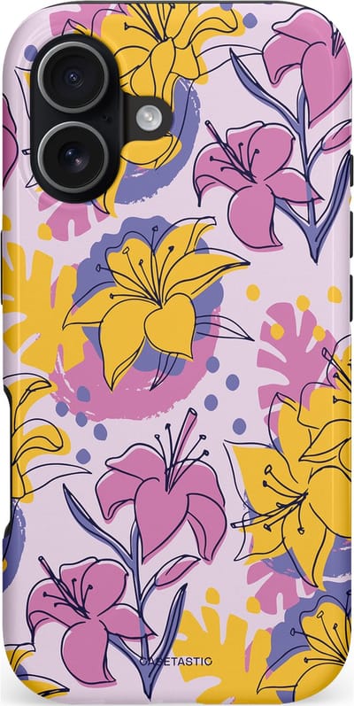 Casetastic hoesje geschikt voor Apple iPhone 17 - MagSafe - Dubbellaagse bescherming - Flora Fantasia - Fashion Case - Lila Goud Lichtgrijs Taupe