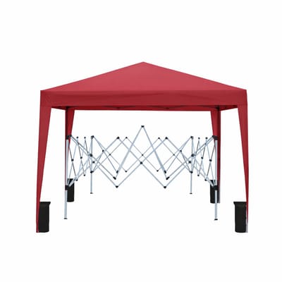 Opvouwbare partytent 3 x 3 m, waterdicht, stabiel en winterbestendig, met 4 zijwanden en 4 zandzakken, UV-bescherming 50+, opvouwbaar, ideaal voor tuin, feest en kamperen, stalen frame (bordeauxrood)