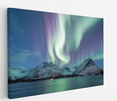 Saammp Canvas Schilderij - Noorderlicht in ijsland - Landschap - Natuur - 45x30 - Foto op canvas - Wanddecoratie - Muurdecoratie Woonkamer - Slaapkamer decoratie - Canvas Print