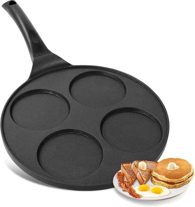 Pannenkoekenpan met 4 Gaten – Geschikt voor Poffertjes, Spiegelei en Eieren – Ø 26 cm – Alle Warmtebronnen Inclusief Inductie