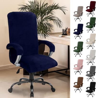 Stijlvolle Velvet Slipcover voor Bureau Stoel met Armsteunen, Geschikt voor Gaming en Kantoor, Elastische Bescherming (Navy Blauw)