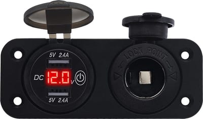 ProRide 12V USB Autolader 2 Poorten Inbouw met Schakelaar/Voltmeter - 5V/2.4A - met 12/24V Sigaretten stopcontact - Rood