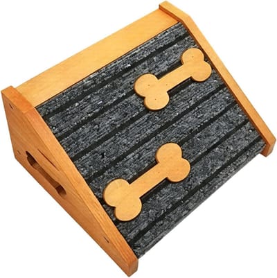 Hondenhelling - Huisdier opstap - Veilige mobiliteit - Antislip viltkussen - 30x15x25cm - Houtkleur