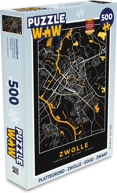 Puzzel Plattegrond - Zwolle - Goud - Zwart - Legpuzzel - Puzzel 500 stukjes - Stadskaart