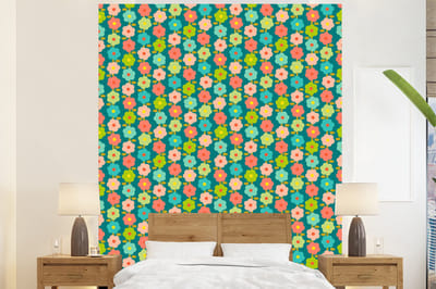 Behang - Fotobehang Patroon - Bloemen - Retro - Jaren 70 - Breedte 225 cm x hoogte 280 cm