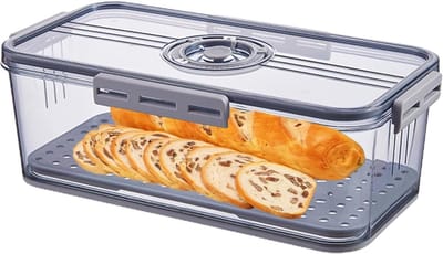 Broodtrommel Luchtdicht - Brood Opslag - Voedsel Bewaren - Met Tijdopname - 335 cm Lengte - Grijs