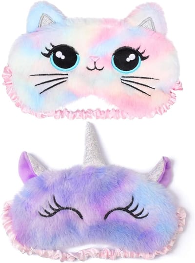 3D Cartoon Eenhoorn Oogmasker voor Kinderen - Zacht Pluche Slaapmasker voor Jongens en Meisjes - Perfect voor Reizen, Naps en Feestjes, 2 Stuks