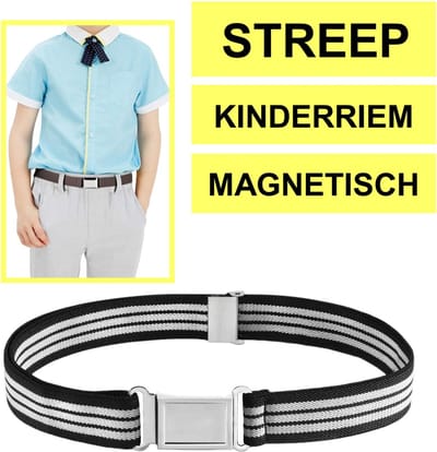 Fako Fashion - Kinderriem Elastisch Magnetisch - Elastische Riem Voor Kinderen - Rekbare Riem - Broekriem - Stretch Riem - Streep Zwart/Wit