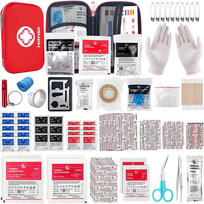 HONYAO First Aid Kit, Medical Survival, Compact Kit with Light Hard Box for Car, Motorcycle, Home, Work, Outdoor, Camping, Hiking, Emergency, First Aid