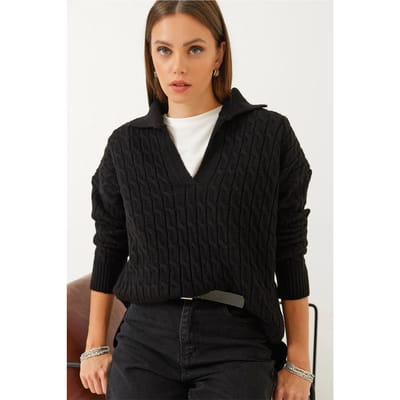 Relaxed Fit Textured V-Hals Trui