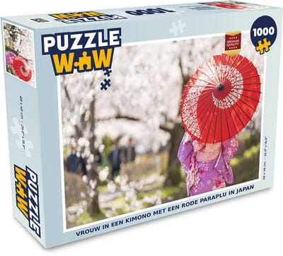 Puzzel Vrouw in een kimono met een rode paraplu in Japan - Legpuzzel - Puzzel 1000 stukjes volwassenen