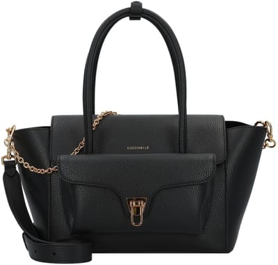 COCCINELLE Leren handtas schoudertas Double Beat Grained Leather Handbag Noir zwart